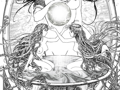 Elthëviyr et Abhäl-Siyn, Les gardiennes de l'Uríovhå anime art artist blackandwhite character fantasy illustration manga mangaka