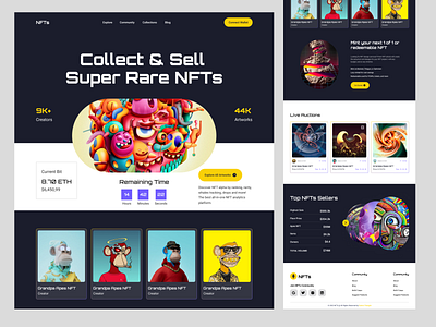 NFT Marketplace Website: Landing Page agency bitcoin crypto cryptoart cryptocurrency ethereum nft landing page nft3d nftdesign nftmarket nftsmarketplace nftweb platform token ui ux web webdesign website