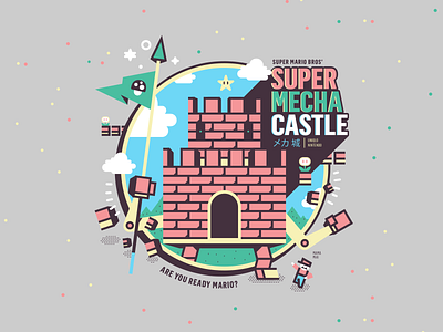 Super Mecha Castle Mario Bros castle illustration kupa mario bros nintendo super mario trippy uniqlo