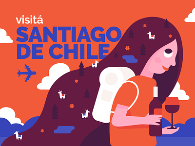 Visit Santiago de Chile 🇨🇱 américa del sur backpack chile illustration ilustración santiago south america travel travel agency vector illustration wine