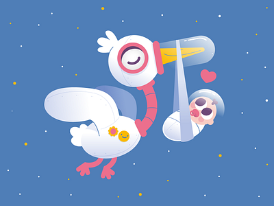 Space Stork astronaut baby bird cute illustration space stork