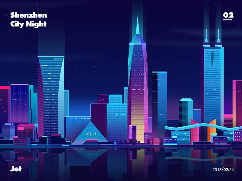 Shenzhen city night windows zhujet jet light futur color night city shenzhen
