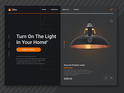 Web Page Concept For Lamp Store clean concept design flat icon interface lamp landing layout light mobile shop simple ui uiux ux web web design