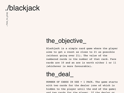 Blackjack 2 application game minimal typography website