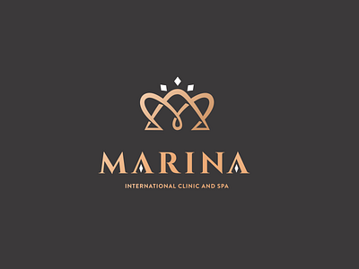 Marina International Clinic and Spa aesthetic creative diamond elegant golden logo luxury marks vector
