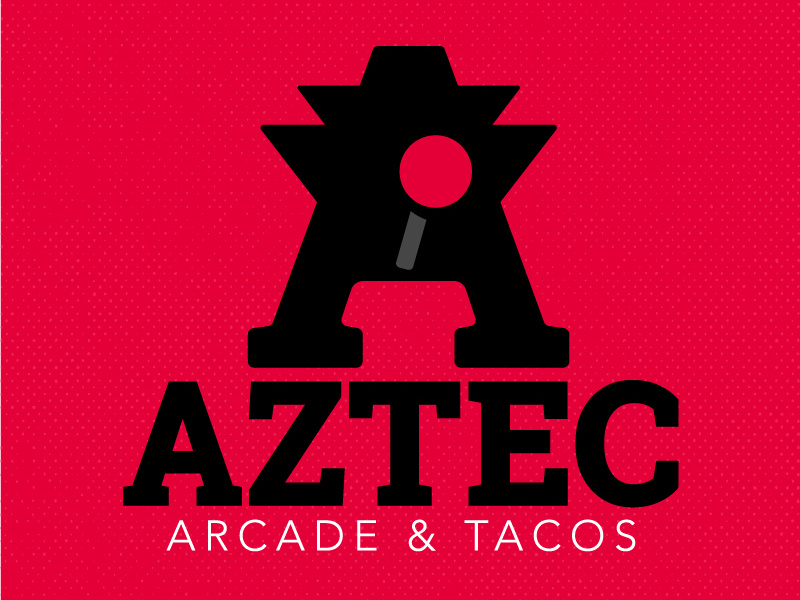 Aztec Arcade & Tacos Logo logo illustrator azteca a green red taqueria tacos joystick mexican arcade aztec