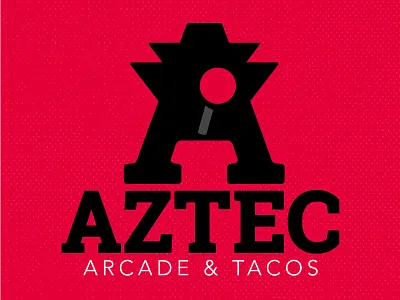 Aztec Arcade & Tacos Logo a arcade aztec azteca green illustrator joystick logo mexican red tacos taqueria