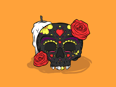 Sugar Skull black calavera candle cincinnati day of the dead flower gold heart roses vector