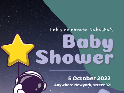 Space-Themed Baby Shower Invitation baby shower card graphic design illustration invitation space theme