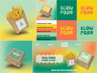 Slow Poke Packaging 3d brand board branding burger colourful fast food food packaging gradient graphic design logo logo design minimal packaging packaging design