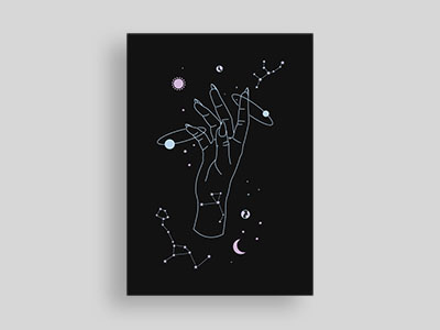 Magazine Project Illustration No. 1 constellations hand illustration minimal minimalism moon outline planets space stars sun