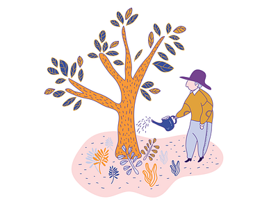 A Man who loves trees donate donation help illustration man tree water