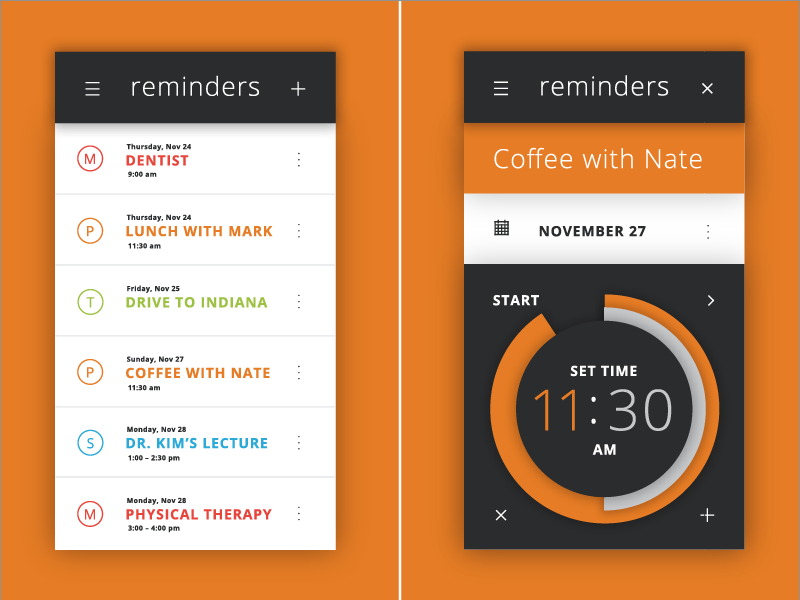 Zeit App zeit interface app design ui reminder time clock iphone