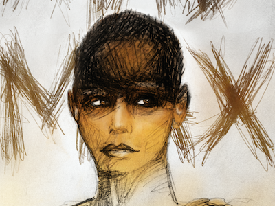 Mad Max dust girl grunge hand handdrawn lettering mad max movie pencil portrait poster