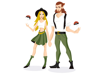 Gotta Catch Em All cartoon couple go hipster illustration love pokemon vector