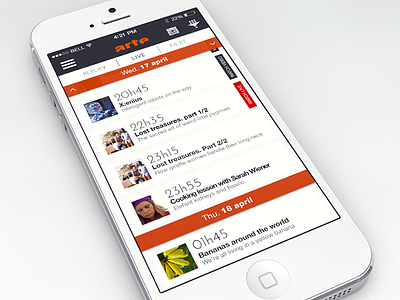 Concept app for a TV channel app arte filter flat design iphone iphone5 list mobile mobile design scroll tabs