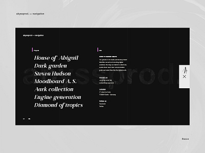 Abyssprod. / Navigation black clean concept dark gray menu minimal navigation web