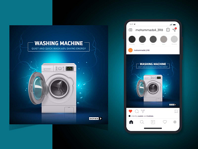 Washing machine realistic poster |  social media banner design