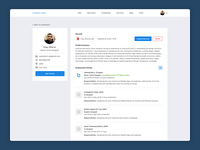 Job Dashboard Profile Concept design job jobs sketch ui web