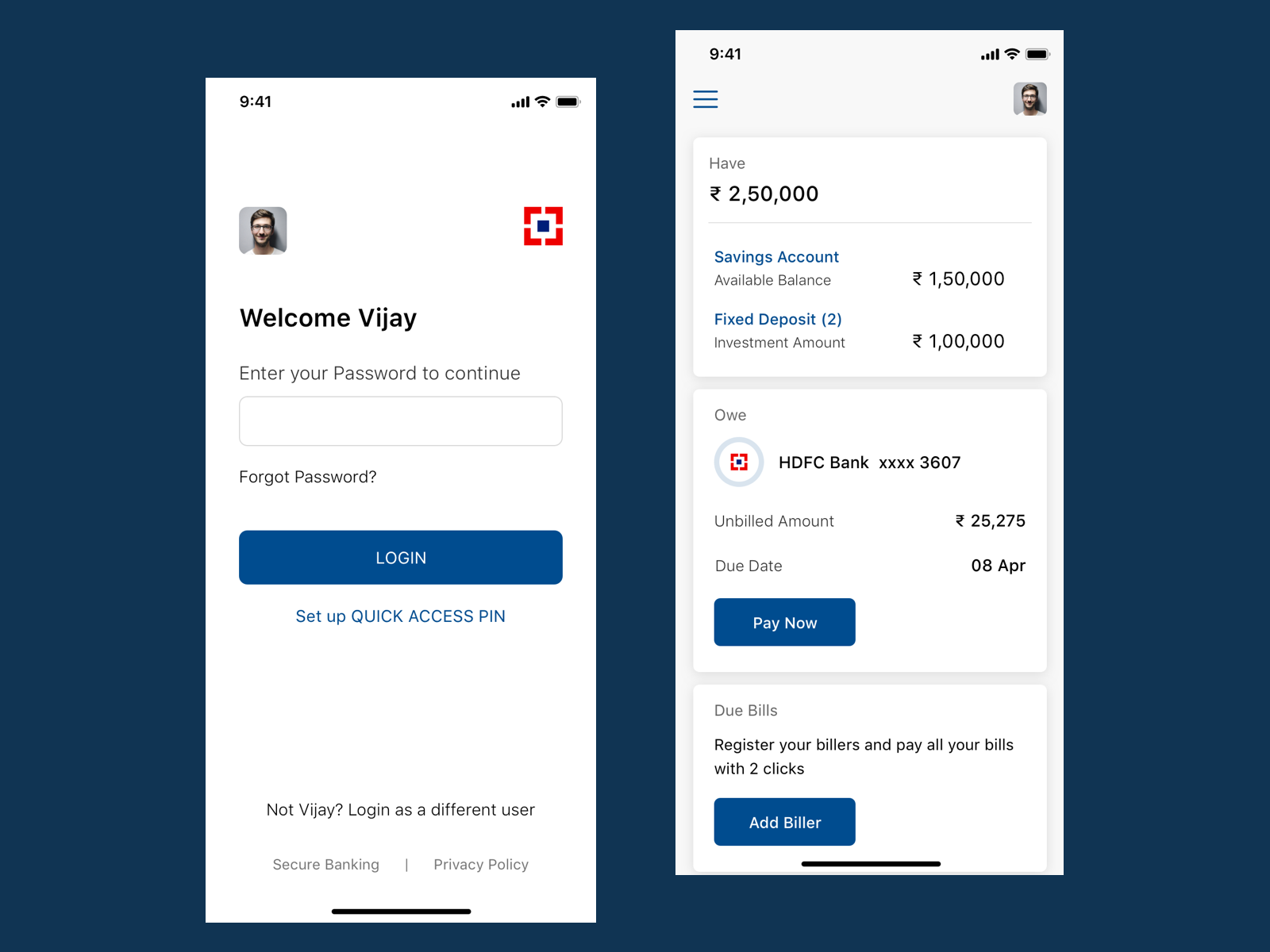 HDFC Login & Dashboard Redesign Concept by Vijay Oberoi on Dribbble