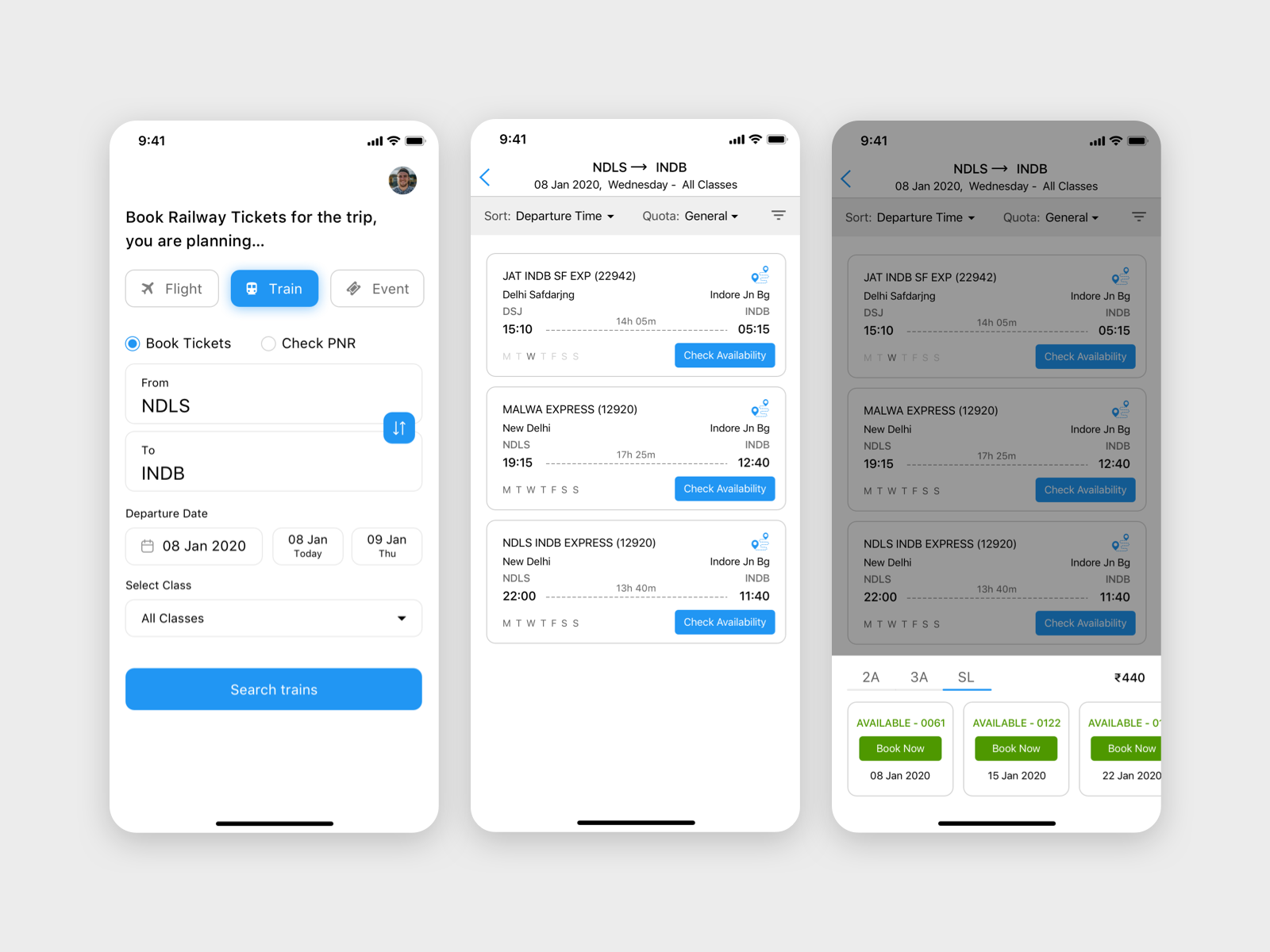 Booking App Concept - Train by Vijay Oberoi on Dribbble