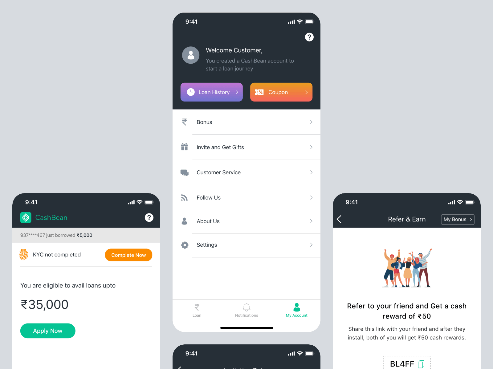 Loan App UI Redesign Concept design iphone x loan my account refer and earn referral rules sketch ui