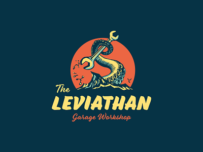 Leviathan Workshop adobe adobe illustrator animal badge comic books fifties garage illustration kraken logo octopus pulp tentacle vector vintage vintage logo workshop wrench