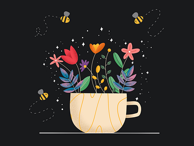 Cup full of spring adobe bee coffee cup color design flat floral design flowers illustration graphics illustrations procreate procreate art procreate brushes spring spring break vector