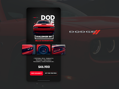 Dodge Hellcat car design ecommerce exploration inspiration mobile app user inteface