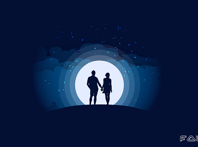 Couple in the moonlight design digital art illustration vector