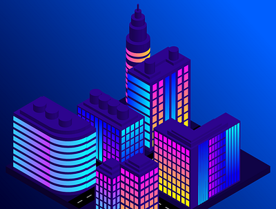 3D Neon Illustration of a city design digital art illustration vector