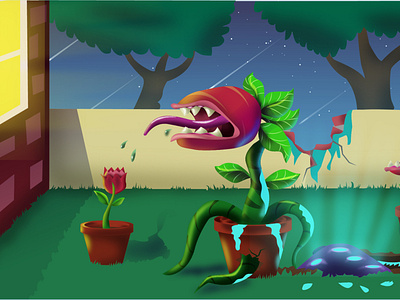 Alien Plant Life in a garden illustration