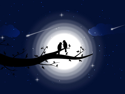 Bird in the moonlight Silhouette Illustration