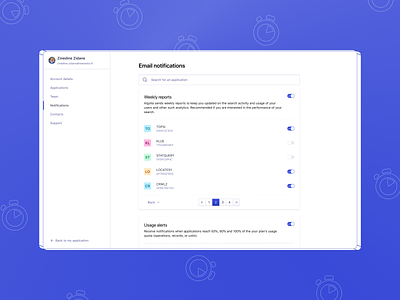 Multi-level email notifications configuration email hierarchy notification notification center pattern product design reports settings toggles ux design