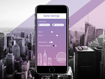 #DailyUI - Game Settings challenge city daily ui game iphone 7 mobile purple settings