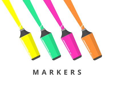 Markers bright colors flat icon iconography illustration markers pens stationery vector