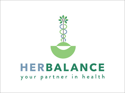 Logo for HerBalance all caps blue gray green grey peaceful