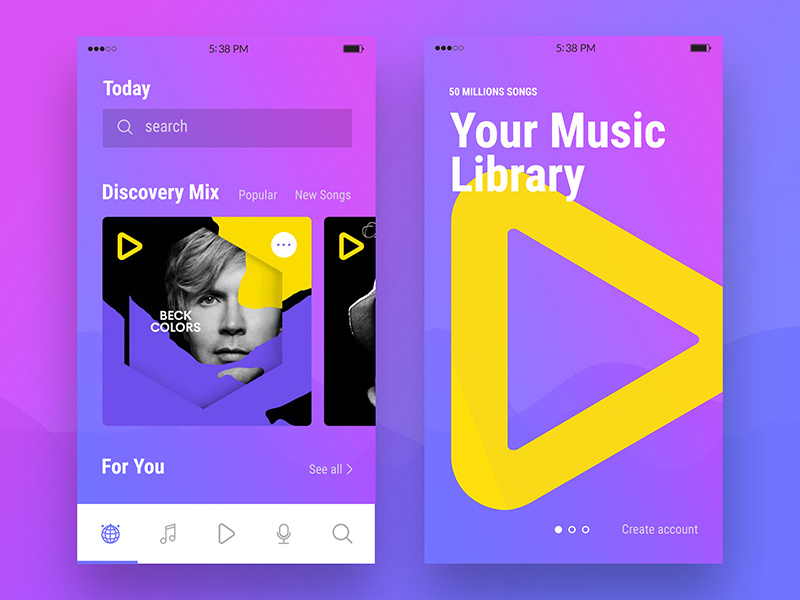 JukeBox.zone - Home Concept yellow mobile songs library mix play color jukebox app music