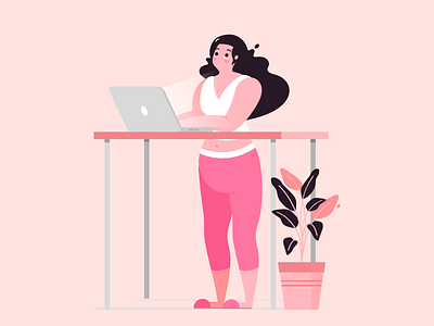 Working from home character girl illustration work