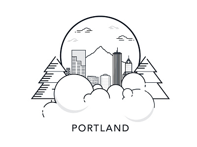 Portland. bw city illustration minimal pdx portland skyline trees