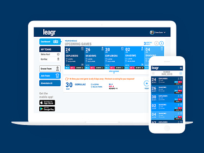 Leagr - Sports League Management App app mobile ui ux web