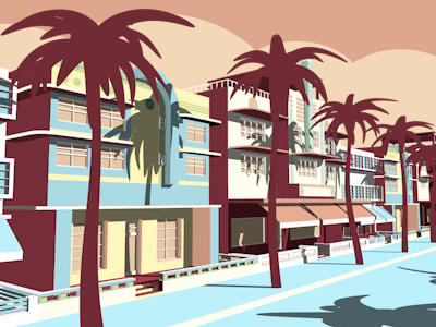 Ocean Drive - Flat 3D 3d animation building c4d cycle design flat florida gif loop miami motion