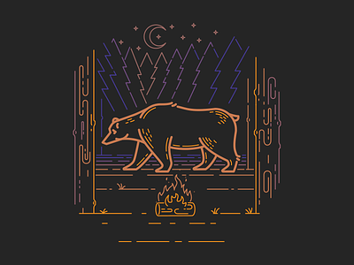 Northwoods Bear animals bear bonfire campfire camping illustration northwoods vector wilderness