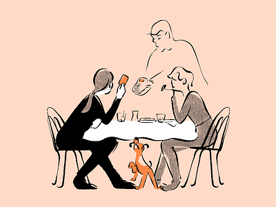 Brunch barista breakfast cafe casual coffee dinner dog food friends girl illustration latte lunch meet partner pet puppy restaurant table woman