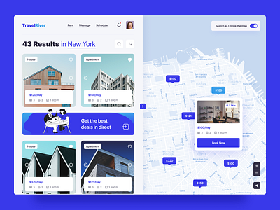 Travel River - online booking app accomodation address airbnb apartments application book booking booking app creative design design inspiration hostels hotel location map online travel agency ui ui design web design web ui