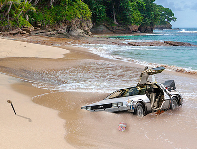 DeLorean washed ashore! Ahoy! ahoy backtothefuture car delorean design future machine photoshop time time machine