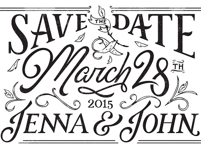 Save The Date bird cursive hand lettering leaves lettering ligature march save the date script swash type typography