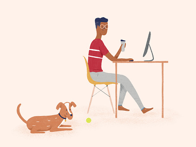 Peachy: Illo Style brand branding computer desk dog doggo focuslab illustration recruitment tennis ball visual
