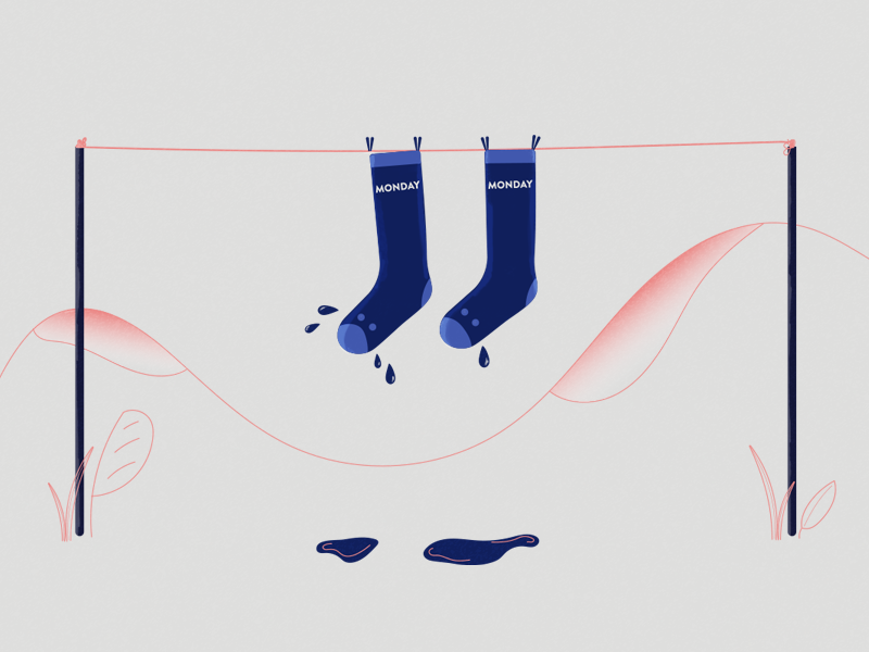 Blue Monday illustration editorial experiment hills clothes washing socks january monday bluemonday