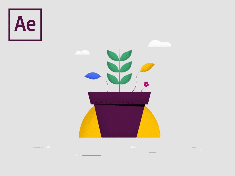 ANIMATED LEAVES COURSE - FLOWTUTS ae after effects animated leaves animation clouds dribbble flowtuts illustration leaves motion skillshare sun